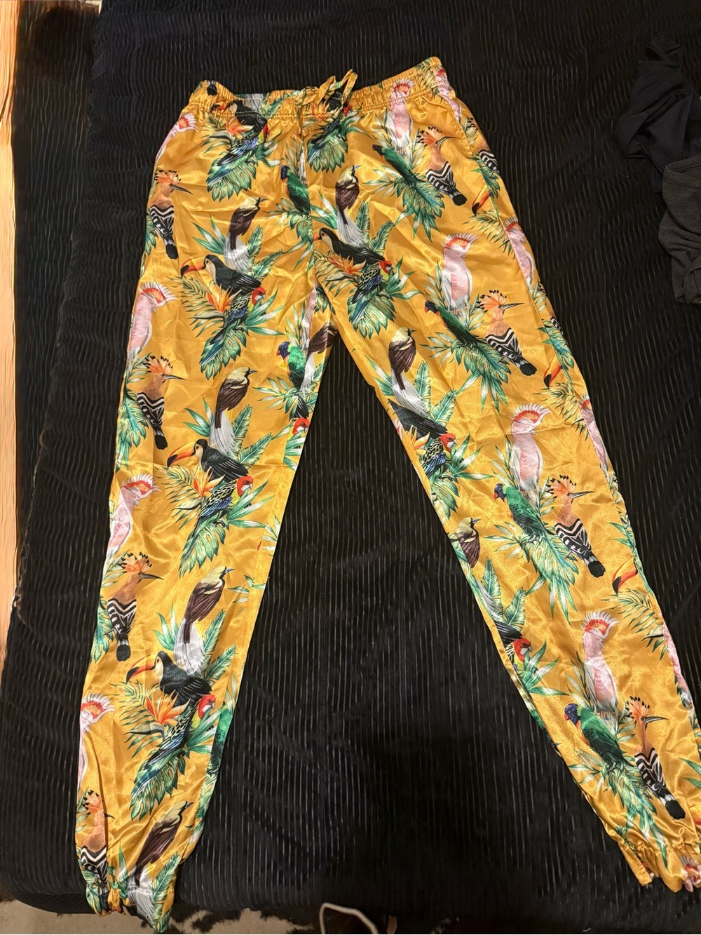 Tropical Bird Print Drawstring Joggers - Yellow